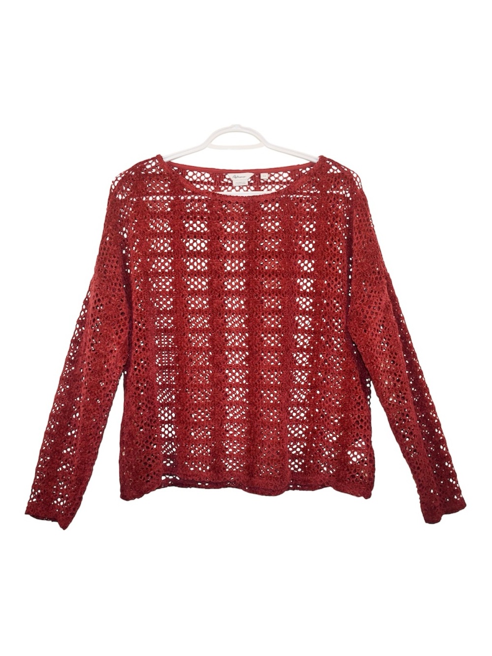 Reitmans Crochet Open-Weave Top in Burgundy